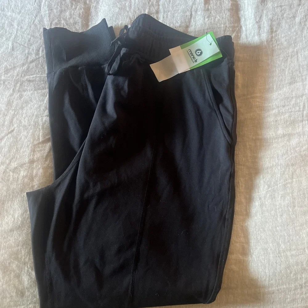 Mono B Jogger Sweatpants Womens Size S Black Ribbed Pockets Stretch - Picture 2 of 9